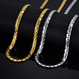 Mens Gold Chain Necklace 6MM Long Necklace for Men 20" 23" 26" Gold Colour Stainless Steel Flat Chain Necklaces Men Collier