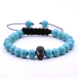 10pc/set custom mens Jewellery Newest Design handmade woven adjustable Alien bracelet with 8mm turquoise round beads for fashion wholesale