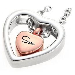 European and American necklace commemorates the family of peach heart pendant son carved stainless steel cremation funeral jewelry.