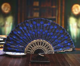 Sequins Dancing Fan Creative Design Peacock Folding Hand Fans Women Stage Performance Prop Multi Colour lin2650