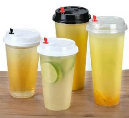 500ml 600ml 700ml Cold Hot drinks Juice plastic Cups Coffee milk Tea Cups Thicken Disposable Transparent Plastic Drinks Cups with lid SN1558