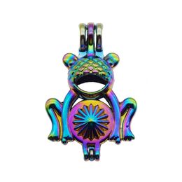 10pcs Rainbow Color Cute Frog Pearl Cage Beads Cage Locket Pendant Essential Oil Diffuser DIY Jewelry Locket For Oyster Pearl