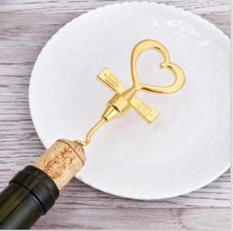 Hot sell 200pcs=100Sets/lot Wedding gift Party Favours Gold Cheers to a Great Combination Wine Set Heart Wine Stopper Corkscrew