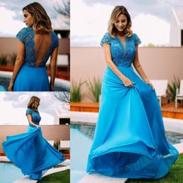 Cheap Plus Size Lace Prom Dresses Beading Sheer Plunging Neck Backless Evening Gowns Chiffon vestidos de fiesta A Line Formal Dress