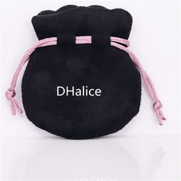 Wholesale Jewelry Pink Ribbon Black Velvet Pouches Bags Suit For European Brand Beads and Charms Jewelry