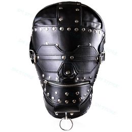 Bondage Slave Leather Rivet Head Harness Headgear Restraint Eye Mask HelmetCosplayCostme #Q76