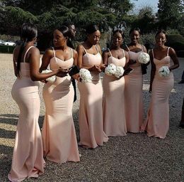 African New South Nigerian Mermaid Bridesmaid Dresses Spaghetti Straps Pleats Simple Sweep Train Maid Of Honour Wedding Guest Dress