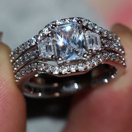 choucong Brand Jewelry Princess cut 3ct Diamond 10kt White gold filled Women Engagement Wedding Band Ring Set Wholesale
