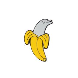 -Jaune banane dauphin broches pour femmes mens costume chemise collier pince bouton de sécurité revers épingles en gros petit émail badge expédition de baisse