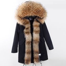 New Long Winter Jacket Women Coat Parka Camouflage Army Green Natura Real Raccoon Fur Collar Hood Parkas Casual Thick