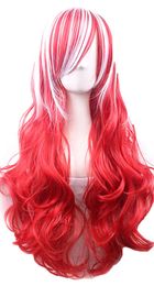 Fashion Long Cos Elegant Red and White Curly Hair Wigs 70cm