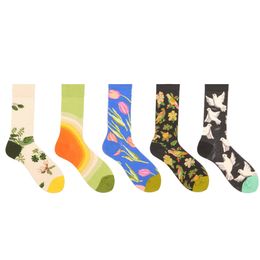 Men's Colorful Combed Cotton Socks Pigeon Flower Cow Casual Socks Funny Crew Socks For Christmas Gift 2PCS=1PAIRS