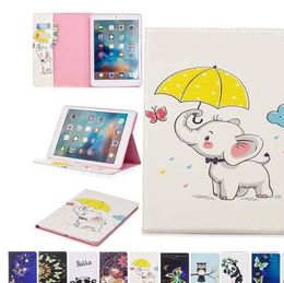 Cartoon Panda Painted Elephant Owl Flip Bracket Stand PU Leather Cover Case For ipad 5 6 234 Mini123 4 New ipad 9.7 2017 2018 Samsung Tablet