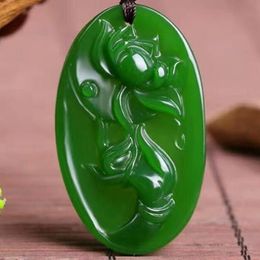 China Collection Natural Jade Green Jade Pendant Necklace Amulet Lucky Summer Ornaments Natural Stone Hand Engraving