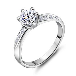 Anello nuziale classico design platino placcato reale 6 poli 0,5 ct simulato diamante Anelli di promessa per le donne