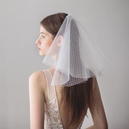 Vintage Wedding Veils Face Blusher Hair Pieces 2 Tiers With Beads Short Bridal Headpieces Bridal Veil BW-V611