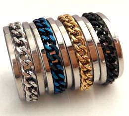 50pcs SPIN chain ring Men's Boy's Cool Rock Punk 316L Stainless Steel Spinner Ring Man Accessories Birthday Gift Xmas Gift 4 Colours Mix
