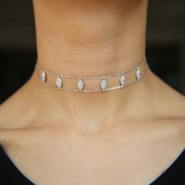 wedding engagment diamond choker necklace double chain chocker 925 sterling silver marquise cz gorgeous luxury Jewellery