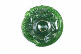 Beautiful (outer Mongolia) jade hand carving safety bamboo goldfish (step by step - more than year) good luck. The garden necklace pendant