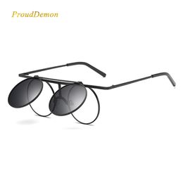 Prouddemon 2018 Flip Up Polarised Sunglasses Women Stylish Retro Round Glasses For Ladies Steampunk Shades UV400