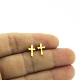 Eeverfast 10Pairs/Lot Tiny Cross Stainless Steel Earring Studs Gold Plated Colour Blessed Ear Stud Jewellery For Women Kids Girls Gift T142