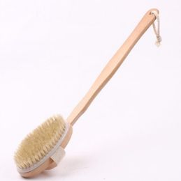 Wooden Bath Natural Bristle Body Brush Long Handle Reach Back Body Shower Brush SPA Scrubber Bathroom Tool LX3911