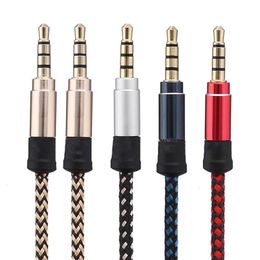 AUX Audio Cable 3.5mm Metal Fabric Braieded Male Stereo cord 1.5M for iphone Samsung MP3 Speaker Tablet PC with retail box
