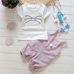 Bebê meninas conjuntos de roupas verão manga curta conjuntos roupas camiseta topos cinta calças da criança roupas infantis menina