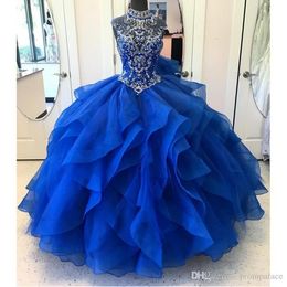 Sweet Dubai Arabic Year Royal Blue Red Ball Gown Quinceanera Dresses Vestido Debutante Anos Jewel Neck Pageant Brithday Prom Dress For Party Formal Wear