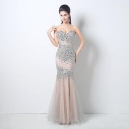 New Shooting In Kind Fishtail Long Prom Party Dresses Tube Top Halter Big Handmade Beaded Sleeveless Evening Dresses DH451