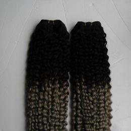 200G 2PCS 1B/ Grey Ombre Human Hair Weave Bundle Brazilian Kinky Curly 2 Bundle Extension