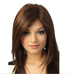 human made hair wigs Brown Mixed Heat Resistant Synthetic Nobby Capless Long Straight Women Wig Fashion wig