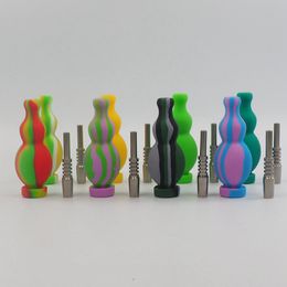 Newest Colourful Food Grade Silicone Pipes Gourd Smoking Pipes Titanium Nail Exquisite Colour High Quality Unique Design Easy DHL