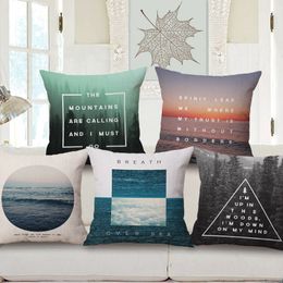 nordic quotes cushion cover decorative vintage pillows case geometric and scenery cojines forest mountain sea almofada