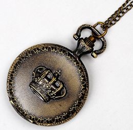 Wholesale 100pcs/lot Case Dia 4CM Pendant Chain Quartz Bronze Small Crown Watch Pocket Watch