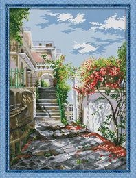 Garden Villa scenery home decor paintings ,Handmade Cross Stitch Embroidery Needlework sets counted print on canvas DMC 14CT /11CT
