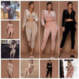 Pants Solid Colour sports leisure suit sweater women autumn and winter warm diamond suede zipper two sets of support mixed batch