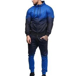 Autumn Winter Men Tracksuit Set with Zipper Hoodies Jacket Outwear Workout Joggers Blue Grey Tracksuits M-3XL