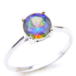 LuckyShine Classic Dazzling Fire Round Rainbow Mystic Topaz Rings Silver Ring Cubic Zirconia Gemstone For Holiday Wedding Party Size 7 8 9