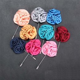 15 Color Classic Men Flower Brooch Pins Fashion Imitated Silk Fabric Boutonniere Stick Lapel Pin For Suit Party Wedding Jewelry