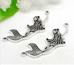 100Pcs Vintage Silver Mermaid Connectors Charms pendant for Bracelet Charms Jewelry Making 45x16mm