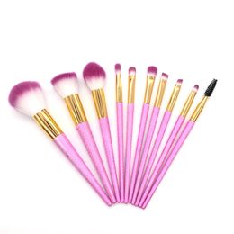 Glitter 10pcs Makeup Brushes Set Diamond Shinny Handle Makeup Brush Powder Foundation Eyeshadow Eyebrow Lip Fan Blending Make Up Brush Kit