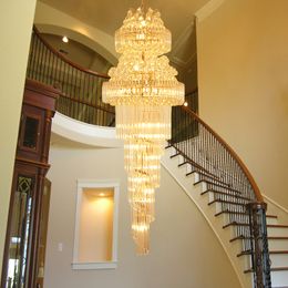 LED Modern Crystal Chandeliers Lights Fixture American Long Golden K9 Chandelier Lamps Hotel Hall Lobby Home LOFT Stair Way Indoor Lighting