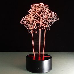 3D Rose 3D Visual Night Light 7 Colour Change LED Desk Lamp Novelty Gifts 2018 #T56