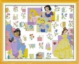 The fairy tale princess alphabet decor paintings ,Handmade Cross Stitch Embroidery Needlework sets counted print on canvas DMC 14CT /11CT