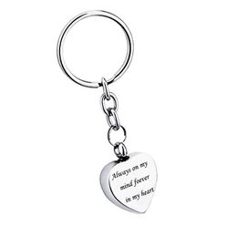 Stainless steel always on my mind forever in my heart Pendant Cremation Urn Key chain Memorial Keepsake Ashes Jewelry