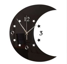 Hotsale 3D Large Home Decor Wall Clock 2018 Vintage Wood Moon and Star Wall Clock Digital Clock Watch Living Room Christmas Gift