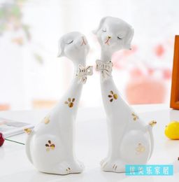 cute ceramic dog home decor crafts room decoration ceramic kawaii ornament porcelain garden animal figurines decorations