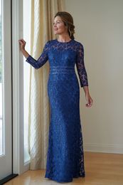 Elegant Blue Mother of the Bride Dresses Full Lace Long Sleeves Zipper Back Mothers Prom Gowns Customised Plus Size Wedding Guest Dress