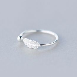 silver Feather Bead Rings Opening Full Finger Toe Bague For Women Simple Femme Homme Bijoux Leaf Leaves Fine Jewellery